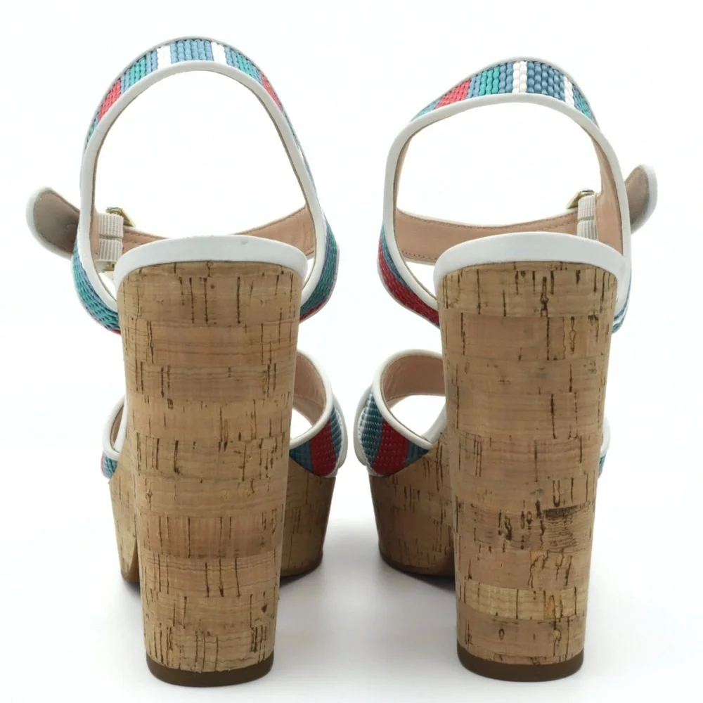 Kate Spade New York Grace Raffia Platform‎ Wedge Sandals Striped Women’s 8B